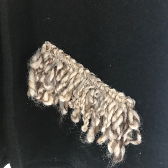 VTG Nordstrom Black Knit Cape Style Cardigan Contrasting Yarn Collar Shag Pocket - Picture 11 of 12